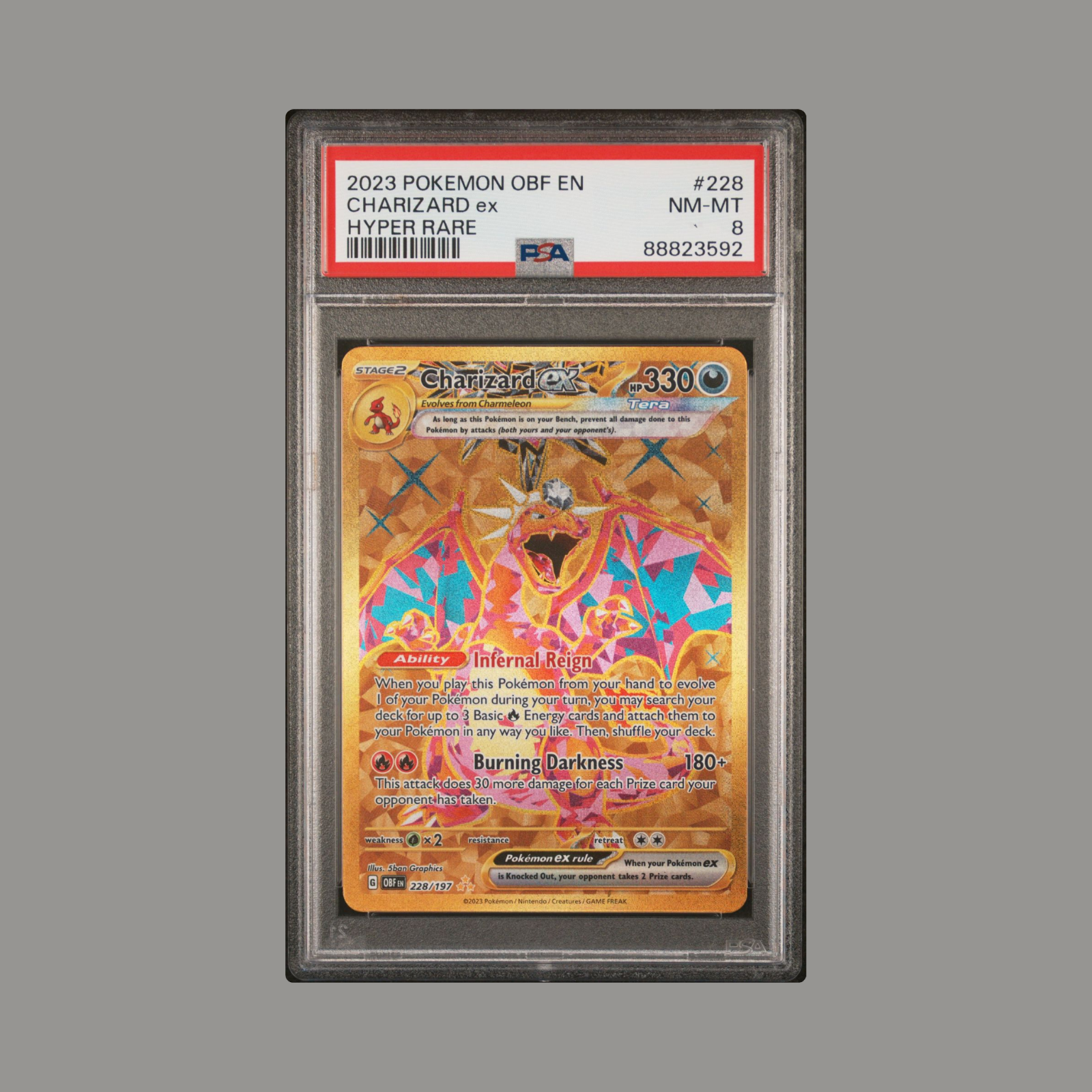 2023 POKEMON OBF EN-OBSIDIAN FLAMES 228 CHARIZARD EX SPECIAL ILLUSTRATION  PSA 8